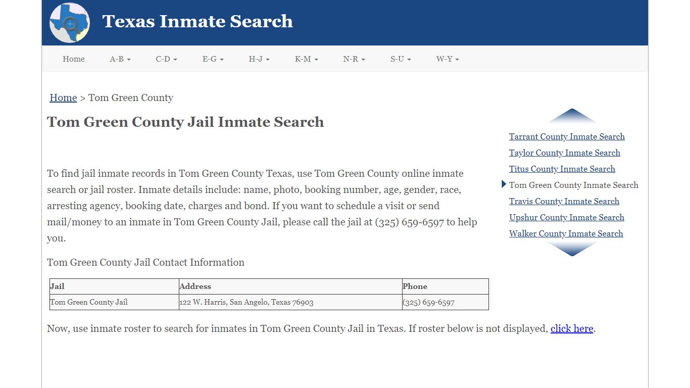 Tom Green County Jail Inmate Search
